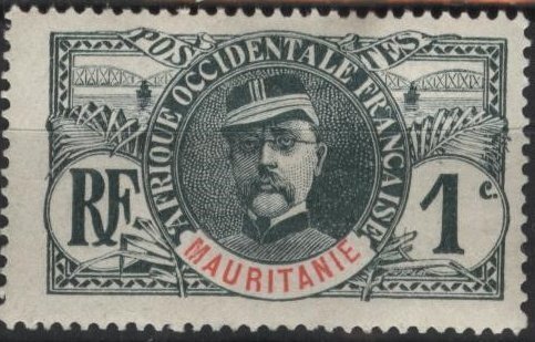 Mauritania #1 (mh, ink on back) 1c Louis Faidherbe, sl (1906)