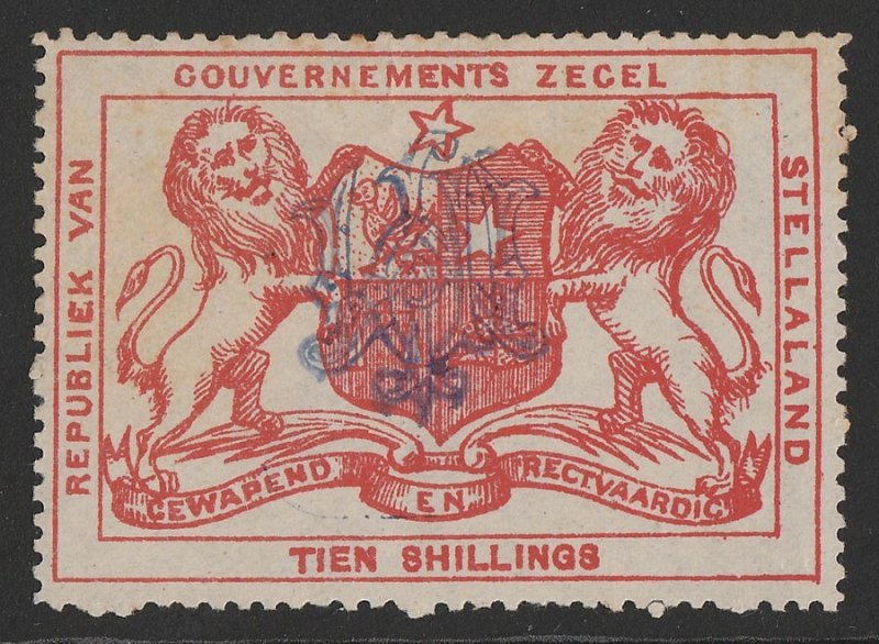 BECHUANALAND Stellaland 1886 Arms Revenue 10/- vermilion, monogram h/s inverted.