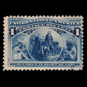 Scott #230 MH CV=$14 Classic Columbian 1 Cent Sighting Land Stamp Deep Blue 