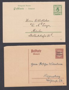 Bavaria Mi P81, P115A unused early Postal Cards.  Addressed but never mailed.