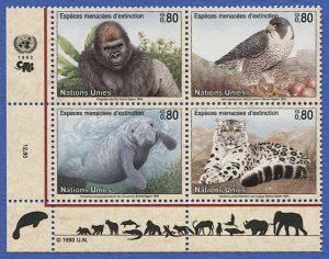 UN United Nations Geneva 1993 Sc 231a Endangered Species, Gorilla, Falcon, etc.