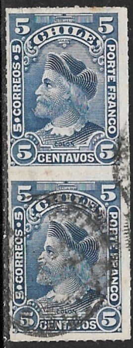 CHILE 1900-01 5c COLUMBUS Type I Portrait Issue PAIR Sc 41 VFU