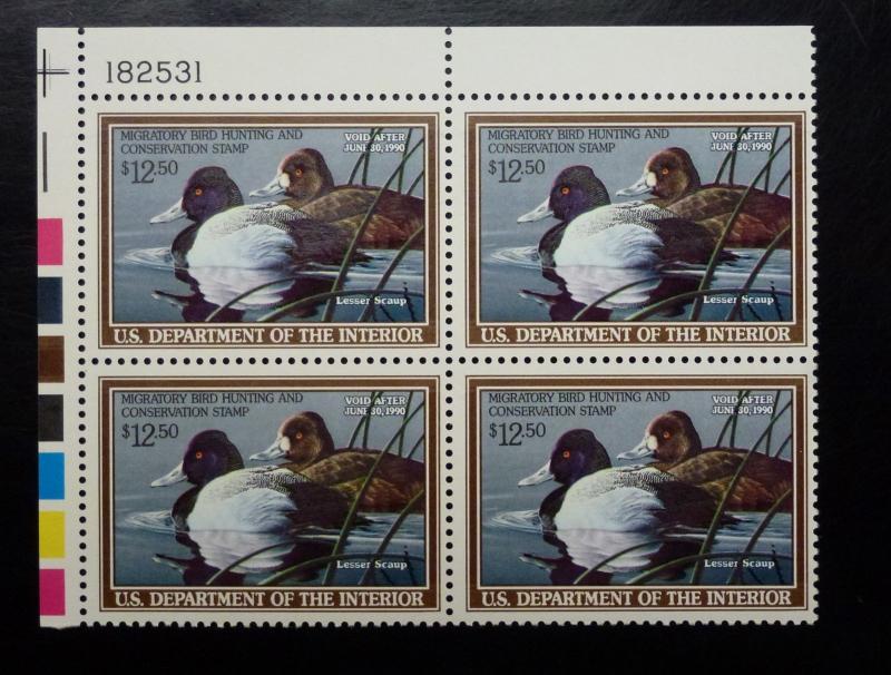 RW56 Lesser Scaup Duck STAMP 1989 Plate  Block of 4 NH cv $140