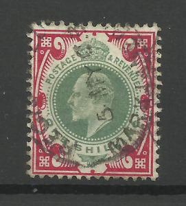 1902/10 De La Rue Sg 257, 1/- Dull Green & Carmine, F/used (3000-9)