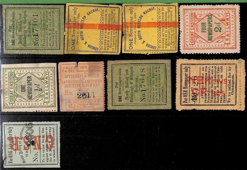 95033 -  SCOTTLAND -  Lot of 17 SCOTTISH RAILWAY Newspaper Stamps - Very nice!! 