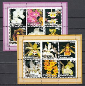 Ivory Coast, 2002 Cinderella. Orchids on 2 sheets of 6.