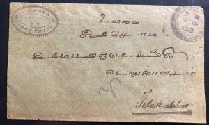 1919 Penang Straits Settlements Commercial Cover Back Stamp