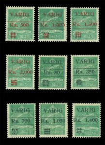 BRAZIL 1928 AIRMAIL - VARIG - Red & Black Surcharged set Sc# 3CL4-3CL12 mint MLH