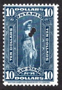 van Dam OL87, $10 blue, used, 1929-40 Ontario Law Stamp, Canada Revenue