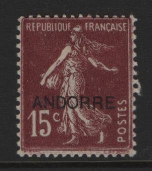 ANDORRA, 6, HINGED, 1931, STAMPS AND TYPES OF FRANCE, 1900-1929 OVERPRINTED