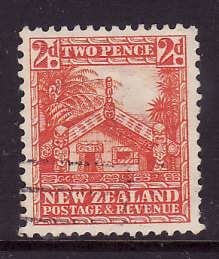 New Zealand-Sc#188-used 2p red orange Maori Council House-1935-