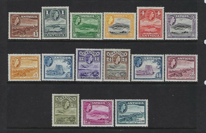 ANTIGUA SCOTT #107-121 1953-56 QEII  PICTORIALS - MINT NEVER/XXXXLIGHT  HINGED