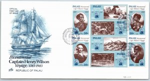 PALAU-BICENTENNIAL OF CAPTAIN HENRY WILSON VOYAGE 1783-1983 SCOTT 33-40 SHEETLET