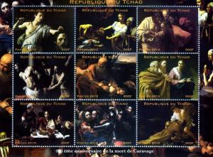 Chad 2010 CARAVAGGIO Paintings Sheet (9) Perforated MInt (NH)