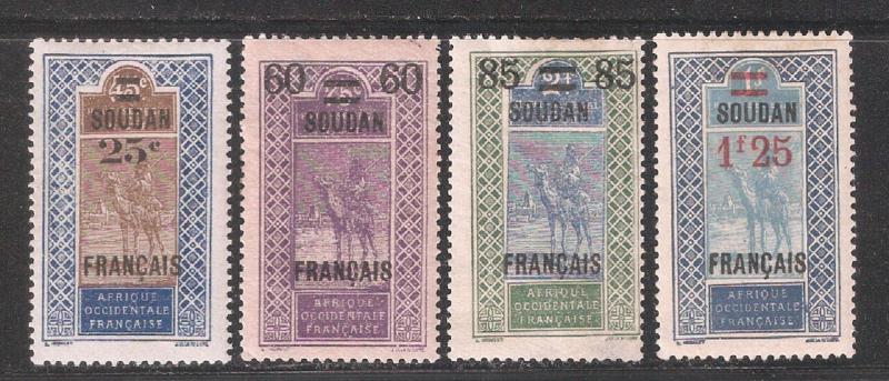 French Sudan 1922-26,4 Surcharged stamps Sc 50-51,53,56,Mint Hinged* (FC-5)