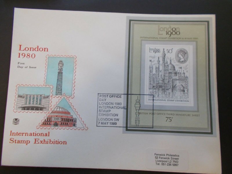 1980 The London 1980 Miniature Sheet on First Day Cover with SHS Cat £5 