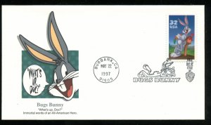 US 3137a Bugs Bunny single from a pane 10 UA Fleetwood cachet FDC