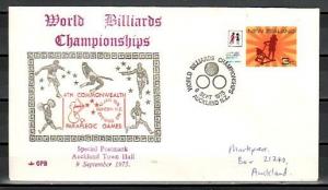 New Zealand, 09/SEP/75. World Billiards Championship cancel on Envelope. ^