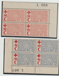 Denmark Scott #B35-B36 Corner Blk 4 #Mi438-Mi439 MNH 1966 Danish Red Cross Fund