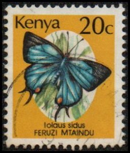 Kenya 425 - Used - 20c Red-line Sapphire Butterfly (1988) (cv $0.40)