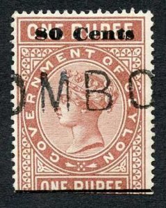 Ceylon QV SGT92 80c on 1r Red-brown Telegraph Stamp Wmk Crown CA (Narrow)