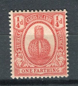 TURKS CAICOS; 1909 early Ed VII issue Mint hinged 1/4d. value