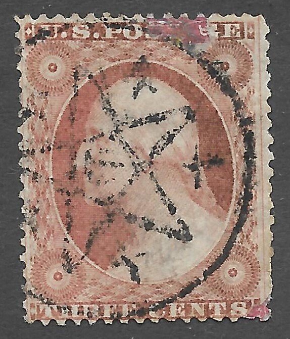 Doyle's_Stamps: Farmington, Ill., Fancy CNX on 1857 Dull Red Washington, Sct #26