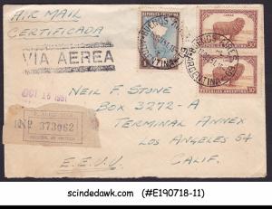 ARGENTINA - 1951 REGISTERED ENVELOPE TO USA WITH STAMPS