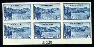 US Stamp #761 Crater Lake 6c - Plate Block of 6 - MNG - CV $35.00