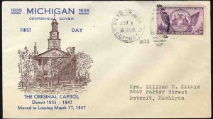 United States First Day Covers #775-27, 1935 3c Michigan Centenary, 1st Wanta...