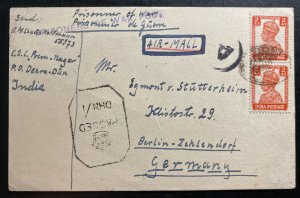 1944 Dehra Dun India POW Prisoner Of War Camp Postcard Cover to Berlin Germany