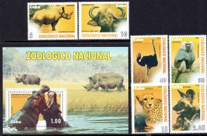 Cuba 2009 - Fauna - Monkey-Leopard-Ostrich  - MNH Set + Souvenir Sheet