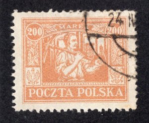 Poland 1923 200m orange Miner, Scott 189 used, value = $30.00