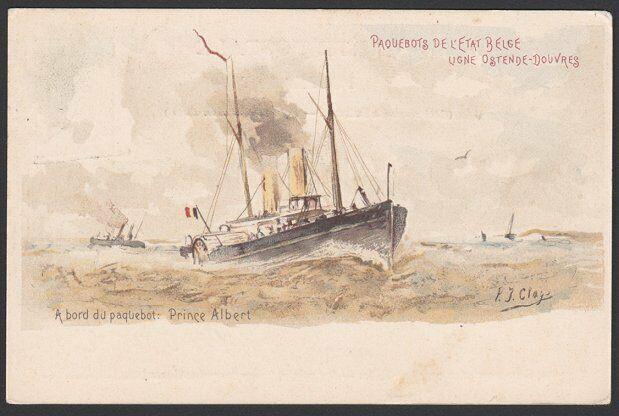 BELGIUM 1907 5c Ostende-Dover ship postcard 'Price Albert' used............54979