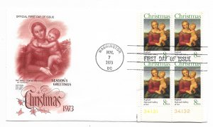 US 1507 8c Christmas Madonna pl # blk 4 on FDC Artcraft Cachet Unadd ECV $15.00