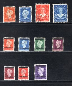 Netherlands Indies #291-2, 293A-B, 294-5, 297-301  VF, Used .....  4220153