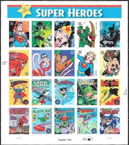 US #4084 MNH Sheet. Super Heroes.  Write ups on Back Side.