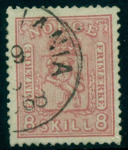 NORWAY #15a (15b) 8sk CLEAR PRINTING, used, VF, APS certificate, Scott $425.00