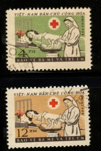 North Viet Nam Scott 158-159 Used 1961 Red Cross Nurse set