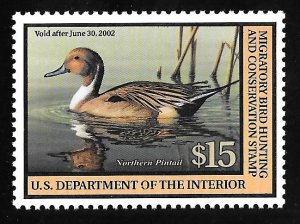 RW 68 $15 2001 WA Northern Pintail Stamp Mint OG NH OG EGRADED F-VF 76