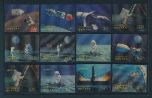 [64614] Bhutan 1969 Space travel weltraum Apollo 11 12 Values 3D stamps MNH