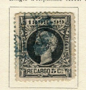 SPAIN; 1899 early classic WAR TAX issue fine used 5c. value