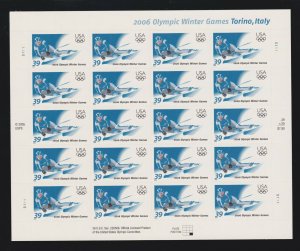 US 3995 39c 2006 Olympic Winter Games Mint Italy Stamp Sheet Self-Adhesive NH