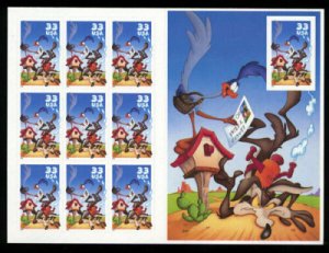 US #3391, Sheet,  33c Wile Coyote,  S.S., VF mint never hinged, Fresh Sheets,...