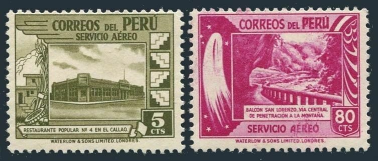 Peru C89,C92,MNH.Michel 478,481. Air Post 1949.Restaurant,Mountain road.