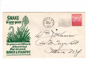 Patriotic WWII Dr.Suess Tojo Snake Bonds Buy  Ithaca NY 1943 Cover H11