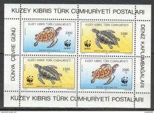 1992 Turkish Cyprus Wwf Animals Fauna Turtles Bl4 ** Tk029