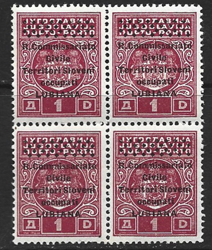 COLLECTION LOT 9192 ITALY LJUBLJANA OCCUPATION #NJ7 MNH BLOCK OF 4 1941 CV+$16