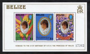 Belize 624 MLH,  Diana 21st. Birthday Souvenir Sheet from 1982.