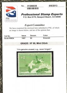 USA #RW24 Extra Fine Never Hinged With Graded 90 Certificate 